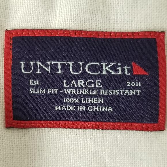 UNTUCKit Shirt Mens Large White Linen Short Sleeve Button Front Slim Fit Casual - Picture 10 of 10